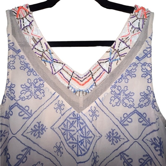 {EUC Free People Beaded Shift Dress with Mesh Detail in Tea Combo Size Small} - Picture 6 of 9